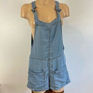 Life in Progress Women XS Blue Overalls Romper Shorts Adjustable Peasant Pockets